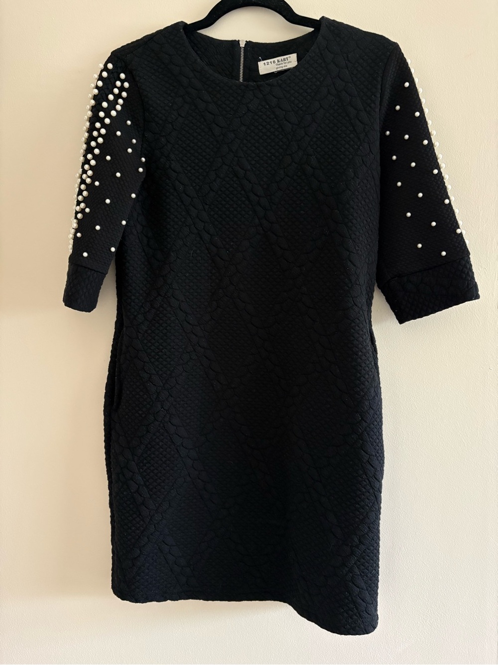 Black Dress With Pockets and Pearls Detail